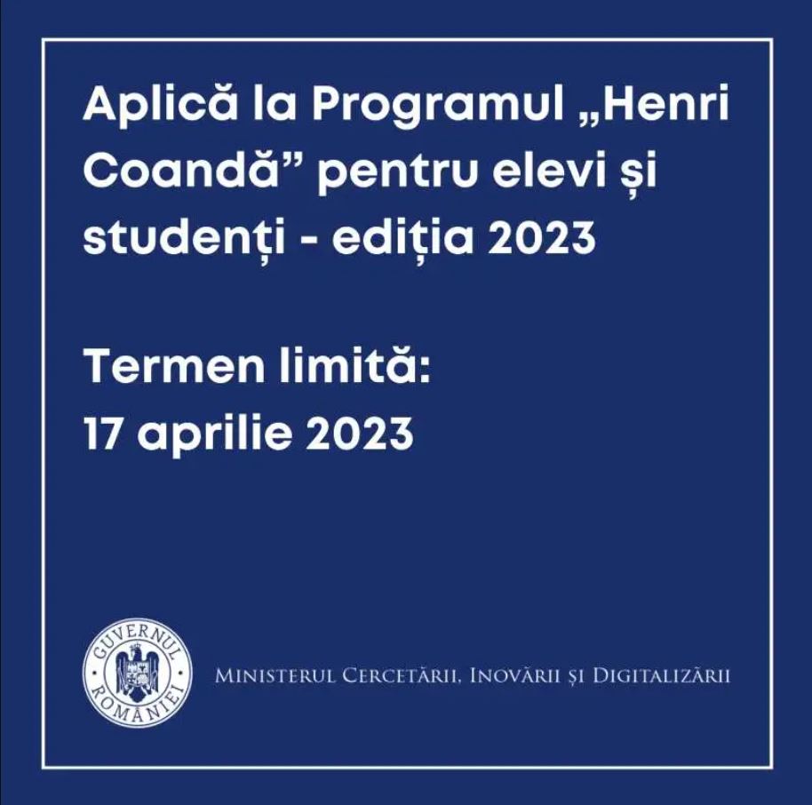 Burse si premii Henri Coandă pentru elevi si studenti 2023